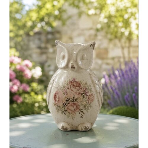 Statuette chouette décorative en céramique – Style Shabby Chic / Vintage