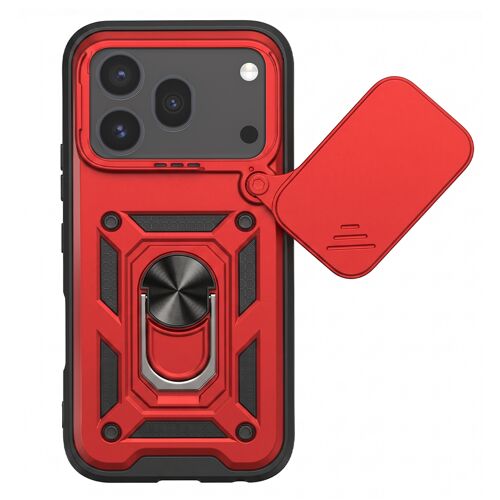 Coque pour Honor 600 Pro avec Cache Caméra Coulissante et Bague Magnétique Mayaxess Rouge