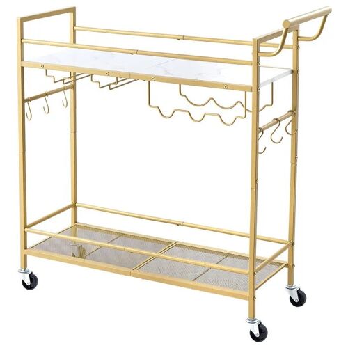 Chariot de Service-Duoku-pour Rangement pour Vins, Ustensiles et Boissons, Étagères en Bois et Métal avec Porte-Bouteilles