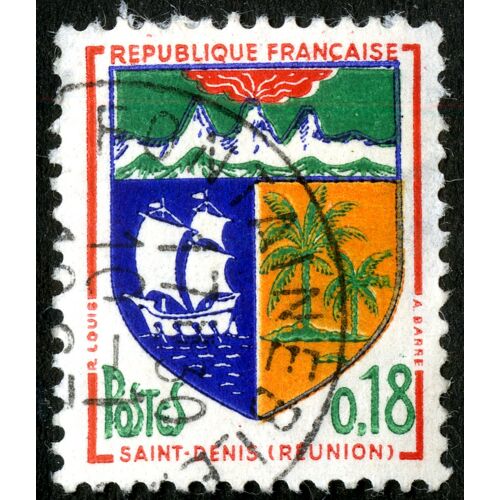 Timbre Oblitéré République Française , Saint-Denis ( Réunion ) , Postes , 0.18