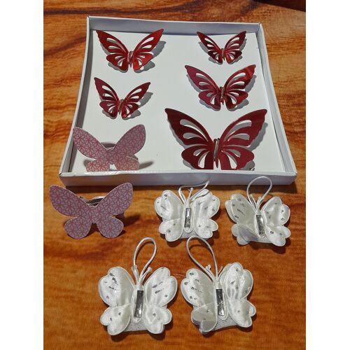 11 papillons rose et blanc 4 mural mur 2 anneaux tringles 4 rondes serviettes tissus DECORATION
