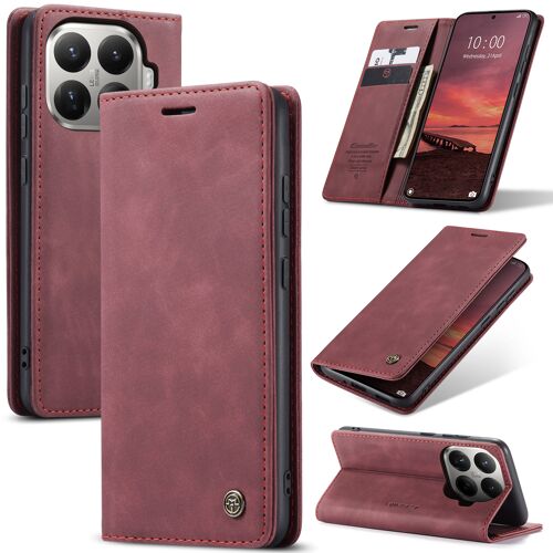 Coque Pour Xiaomi 17T Pro,Étui Housse Xiaomi 17T Pro AntichocSupport Pliable,Clamshell,Brosse Anti-Vol,Étui De Téléphone À Cassette Vintage givré - Rouge