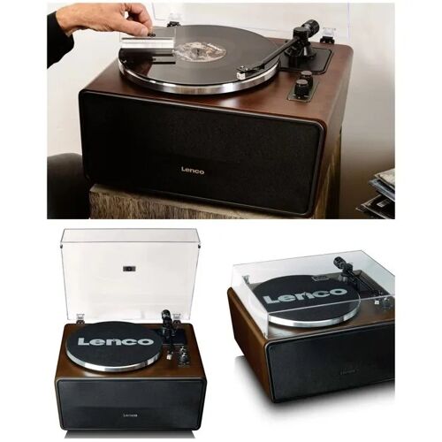 Platine Vinyle rétro vintage - Bluetooth 5.0 -Tout-en-un, 4 haut-parleurs intégrés, Bluetooth - Bois Noyer