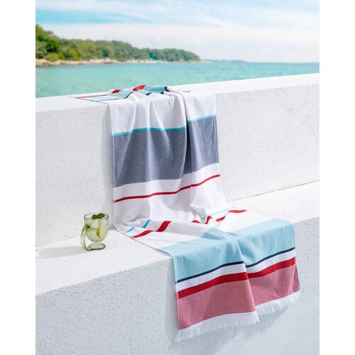 Serviette De Plage Ella 100% Coton - Turquoise/Rouge - 70x150 Cm
