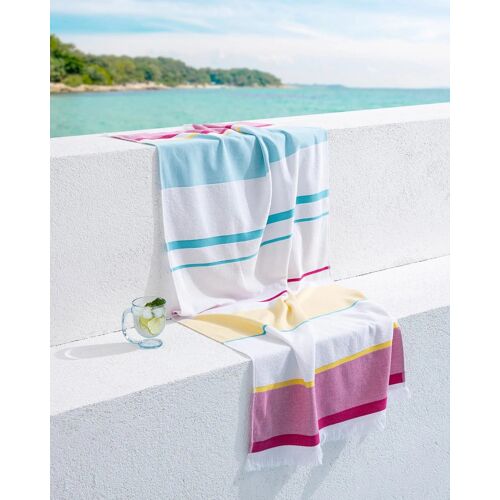 Serviette De Plage Ella 100% Coton - Turquoise/Fuchsia - 70x150 Cm
