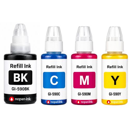 Pack 4 Recharge encre GI-590 GI-490 compatible pour Canon Pixma G1400 G1500 Noirs et Couleurs Haute capacité 7000 pages