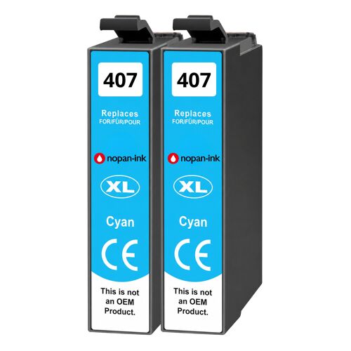 407XL C13T07U240 Lot 2 Cartouches compatible pour Epson Cyan avec puce 1900 pages