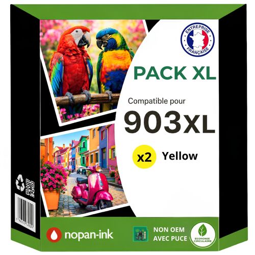 Pack 2 Cartouches 903XL 903 XL Jaune compatible pour HP OfficeJet Pro 6960 6970 Haute capacité avec puce résistante aux mises à niveau