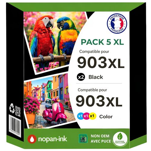 Pack 5 Cartouches 903XL 903 XL Couleur compatible pour HP OfficeJet Pro 6960 6970 Haute capacité avec puce résistante aux mises à niveau