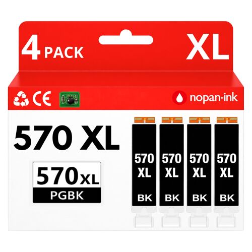 Pack 4 Cartouche PGI-570XL PGI 570XL compatible pour Canon Pixma MG5750 TS5050 Noir Haute capacité avec puce 500 pages