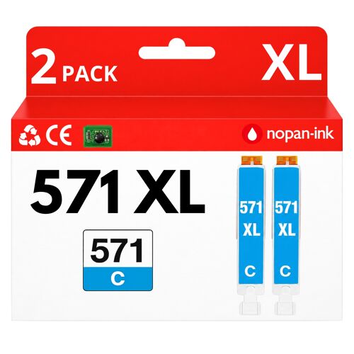 Pack 2 Cartouche CLI-571XL CLI 571XL compatible pour Canon Pixma MG5750 TS5050 Cyan Haute capacité avec puce 680 pages