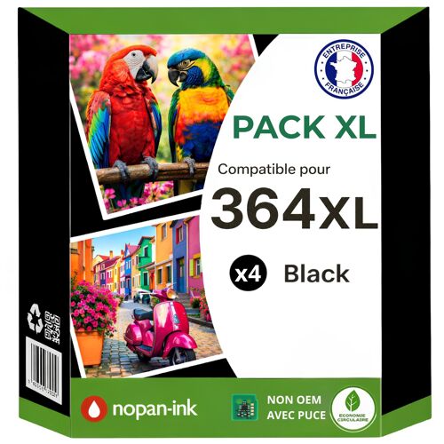 Pack 4 Cartouches encre 364XL 364 XL compatible pour HP Noir Haute capacit¿ avec puce 650 pages