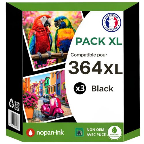 Pack 3 Cartouches encre 364XL 364 XL compatible pour HP Noir Haute capacit¿ avec puce 650 pages