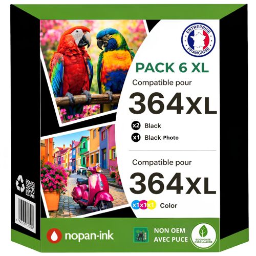 Pack 6 Cartouches encre 364XL 364 XL compatible pour HP Noir Noir Photo Cyan Magenta Jaune Haute capacit¿ avec puce