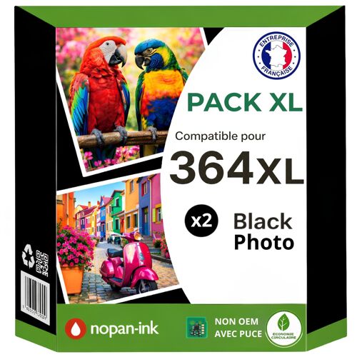 Pack 2 Cartouches encre 364XL 364 XL compatible pour HP Noir Photo Haute capacit¿ avec puce 435 pages