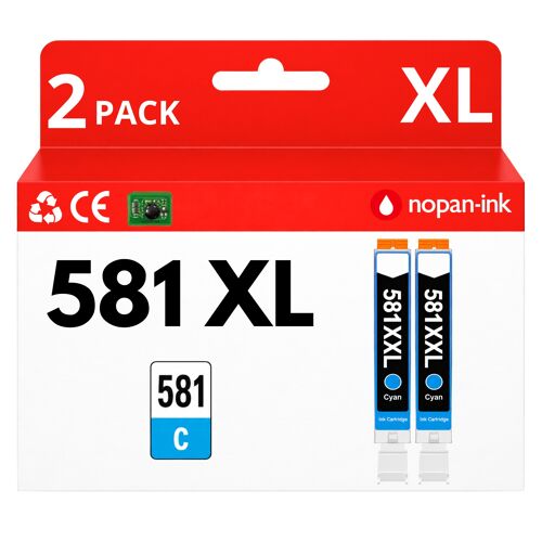 Pack 2 Cartouche CLI-581XXL CLI 581 XXL compatible pour Canon Cyan Haute capacité avec puce 830 pages