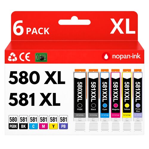 Pack 6 Cartouche CLI-581XXL CLI 581 XXL compatible pour Canon Multicolore Haute capacité avec puce