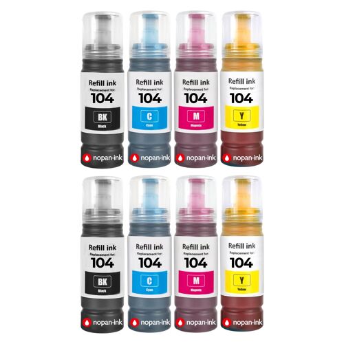 compatible pour Epson 104 E104BK E104C E104M E104Y Noir et Couleurs Pack 8 70 ml 4500 pages