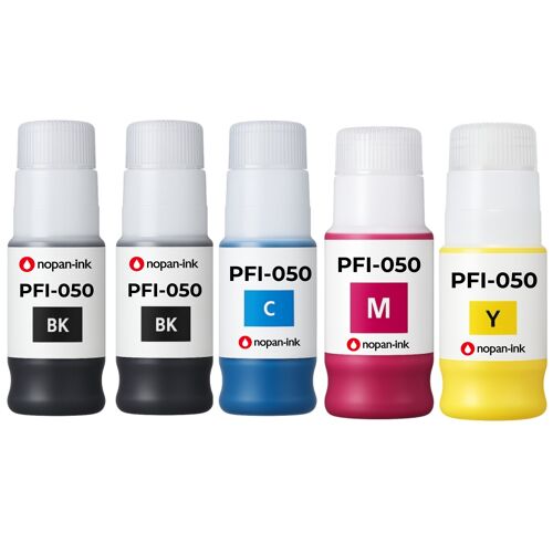 Bouteille encre pigmentée PFI-050BK PFI-050C PFI-050M PFI-050Y compatible pour Canon Noirs et Couleurs 70 ml Pack 5