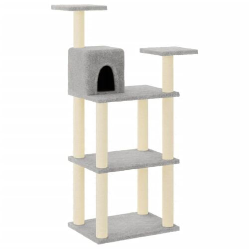 Arbre À Chat Meuble Tour Grimper Jouet Grattage Grattoir Escalade Plateforme Avec Griffoirs En Sisal Clair 118,5 Cm Gris Helloshop26 02_0022554