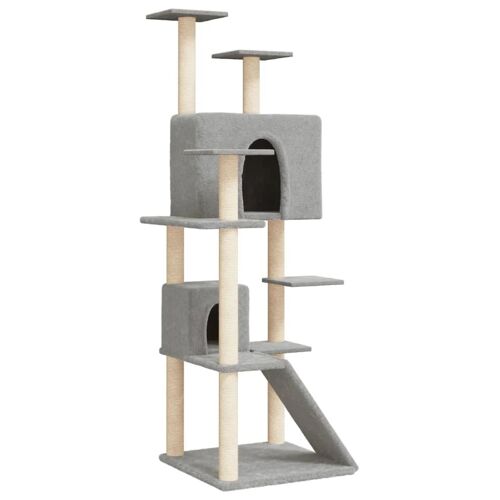 Arbre À Chat Meuble Tour Grimper Jouet Grattage Grattoir Escalade Plateforme Avec Griffoirs En Sisal Clair 153 Cm Gris Helloshop26 02_0022575