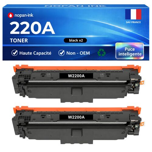 Pack 2 Toner W2200X W2200A compatible pour HP Noir Haute capacité avec puce 7500 pages