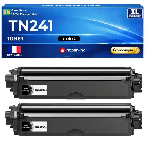 TN241 TN242 TN241BK TN242BK Pack 2 Toners compatibles pour Brother DCP HL MFC Noir haute capacité avec puce 2500 pages lot x2