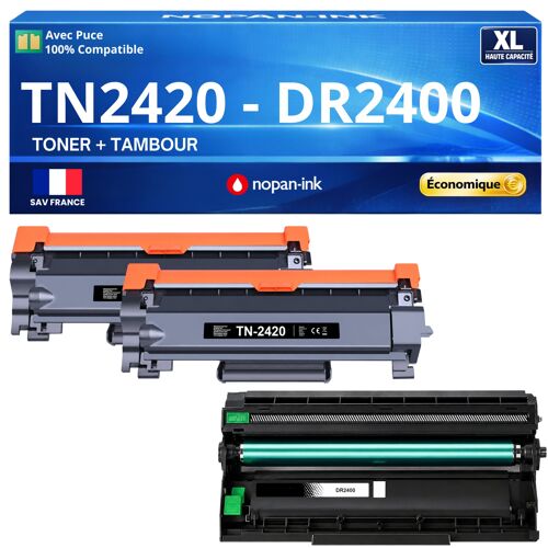 Pack 3 TN-2420XL TN 2420XL + DR-2400 DR 2400 compatible pour Brother Noirs Haute capacité avec puce 6000 pages 12000 pages