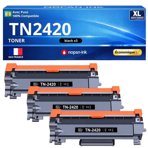 Pack 3 Toner TN-2420XL TN 2420XL compatible pour Brother Noir Haute capacité avec puce 6000 pages