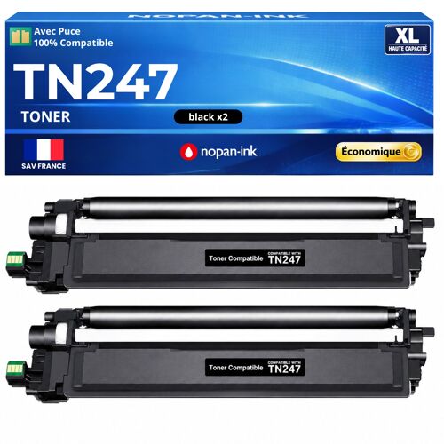 Pack 2 Cartouche toner TN247 TN243 TN247BK TN243BK compatible pour Brother Noir Haute capacité avec puce 3000 pages