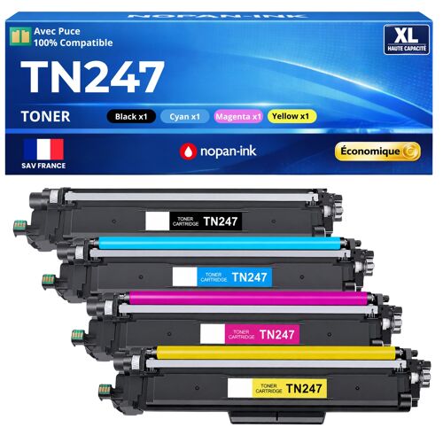 TN247 TN243 Pack 4 Cartouches Noir Cyan Magenta Jaune compatibles pour Brother haute capacité avec puce 3000 2300 pages lot complet