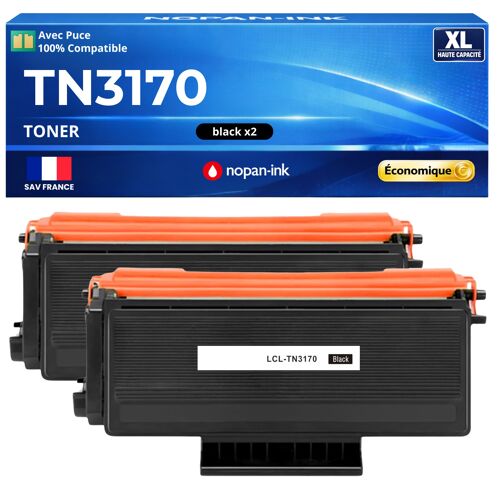 TN-3130 TN3130 TN-3170 TN3170 Pack 2 Toners compatibles pour Brother Noir haute capacité avec puce 2x8000 pages rendement élevé