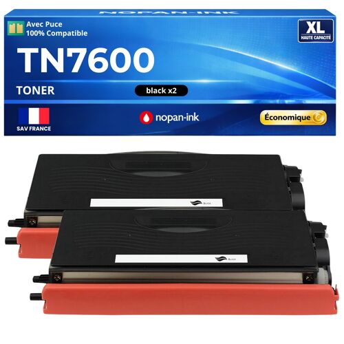 TN7600 TN-7600 Pack 2 Toners compatibles pour Brother HL1230 HL1240 HL1250 DCP1200 MFC8220 Noir avec puce 6000 pages