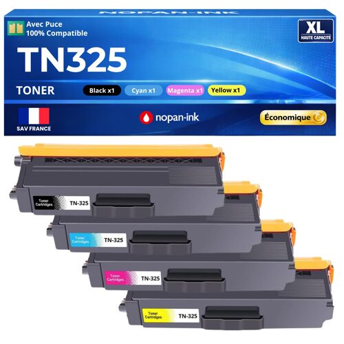 TN320 TN-320 TN325 TN-325 Pack 4 Toners Noir Cyan Magenta Jaune compatibles Brother avec puce DCP 9055CDN HL 4140CN rendement 14500 pages