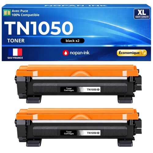 Pack 2 Toner TN-1050 TN 1050 compatible pour Brother Noir Haute capacité avec puce 1000 pages