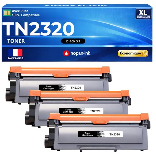 Pack 3 Toner TN2320 TN2310 compatible pour Brother Noir Haute capacité avec puce 2600 pages