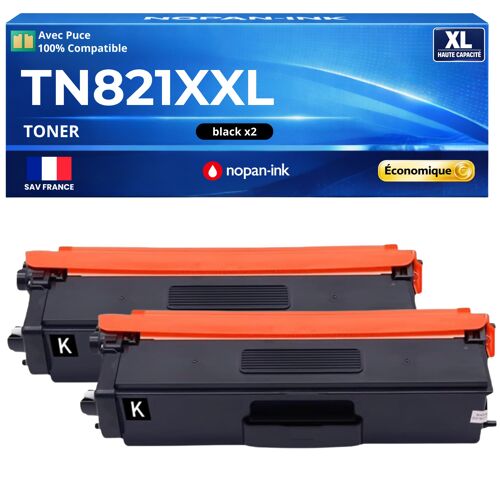 TN821XXL TN821XXLBK Pack 2 Toners Noir compatibles pour Brother HL-L9430CDN HL-L9470CDN MFC-L9630CDN avec puce 15000 pages