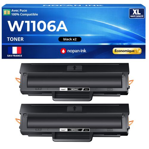 W1106A 106A Lot 2 Toners Noir compatibles pour HP Laser 107a 107w 135ag 135wg 137fnw 137fwg avec puce rendement 2x1000 pages
