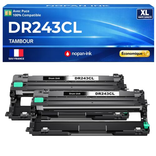 DR-243 DR243 DR243CL DR-243CL Pack 2 Tambours universels compatibles pour Brother unité image laser rendement 18000 pages lot x2