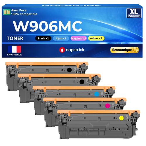 W9060MC W9061MC W9062MC W9063MC pack 5 toners compatibles HP Noir et Couleurs haute capacité avec puce E55040 E57540 rendement élevé