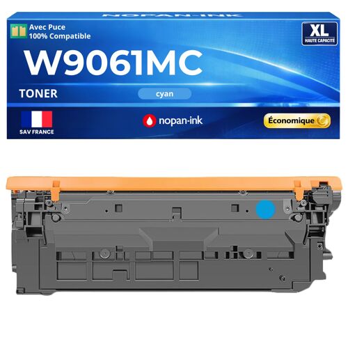 W9061MC toner Cyan compatible pour HP E55040 E57540c E57540dn haute capacité avec puce rendement 12500 pages laser