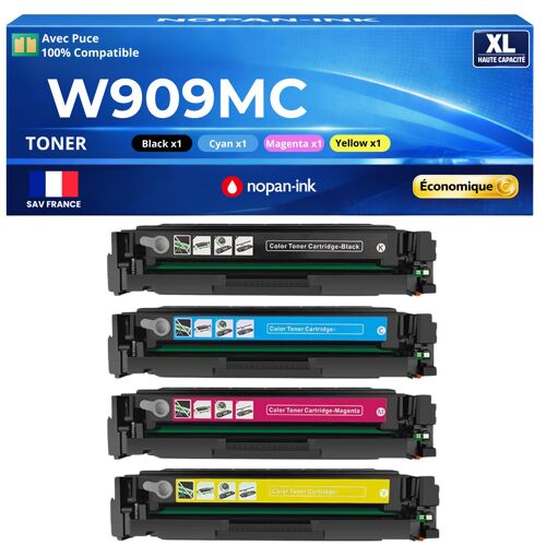W9090MC W9091MC W9092MC W9093MC Pack 4 Toners compatible HP Noir Cyan Jaune Magenta E45028dn E47528f avec puce haute capacité