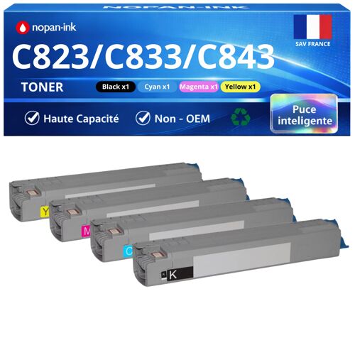 Toner 46471104 46471103 46471102 46471101 compatible pour OKI Noirs et Couleurs Haute capacité avec puce 7000 pages Pack 4