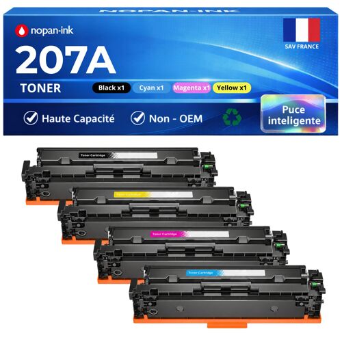 W2210A W2211A W2212A W2213A pack 4 toners compatibles HP M255 M282 M283 Noirs et Couleurs avec puces haute capacité rendement standard