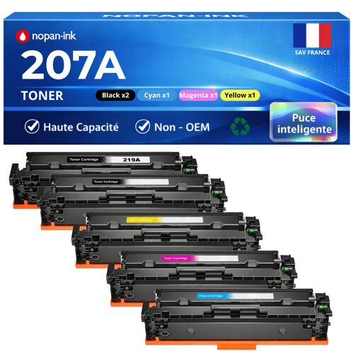 W2210A W2211A W2212A W2213A pack 5 toners compatibles HP M255 M282 M283 Noirs et Couleurs avec puces haute capacité rendement standard