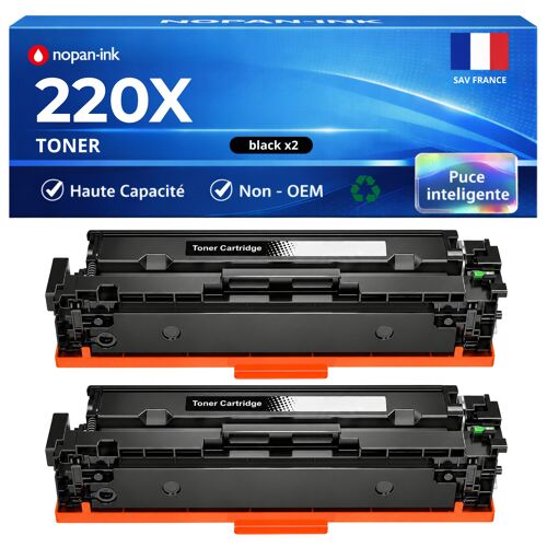 W2200X 220X Pack 2 Toners Noir compatibles HP 4202dn 4202dw 4302dw 4302fdw haute capacité avec puce 7500 pages chacun