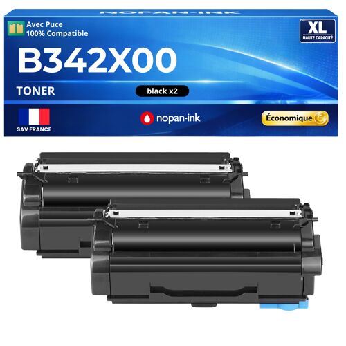 Pack 2 B342X00 Toner compatible pour Lexmark B3340 B3442 MB3442 Noir haute capacité avec puce 6000 pages impression laser pro