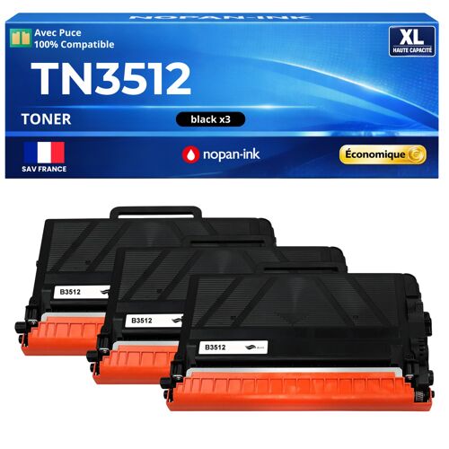 TN3512 TN-3512 Lot de 3 Toners compatibles pour Brother HL-L6400DW HL-L6300DW MFC-L6900DW Noir Haute Capacité avec puce
