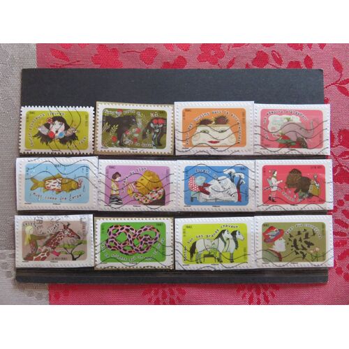 Lot De 12 Timbres Autoadhésifs Oblitérés "Expressions Inspirées Par Les Animaux" - 2016