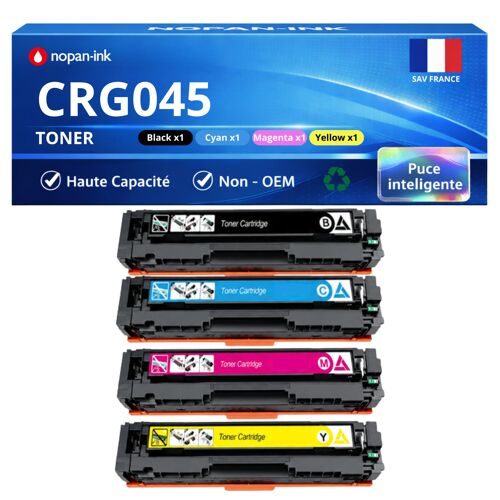 045 CRG045 CRG-045 Pack 4 Toners Noir Cyan Magenta Jaune compatible pour Canon iSENSYS LBP611Cn MF633Cdw avec puce